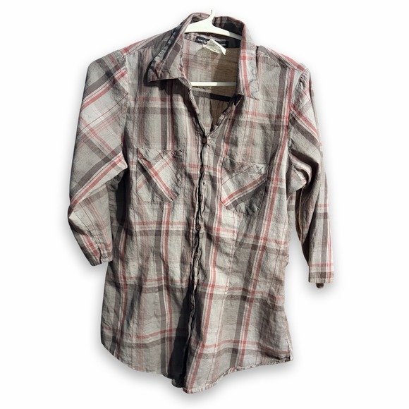 Love Squared Other - Y2K Lightweight Plaid Button-Up Shirt 3/4 Sleeves Love Squared  100% Cotton WXS